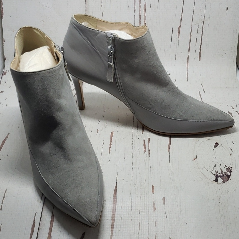 L.K.Bennett 41(10) gray leather and sued heel zip boots